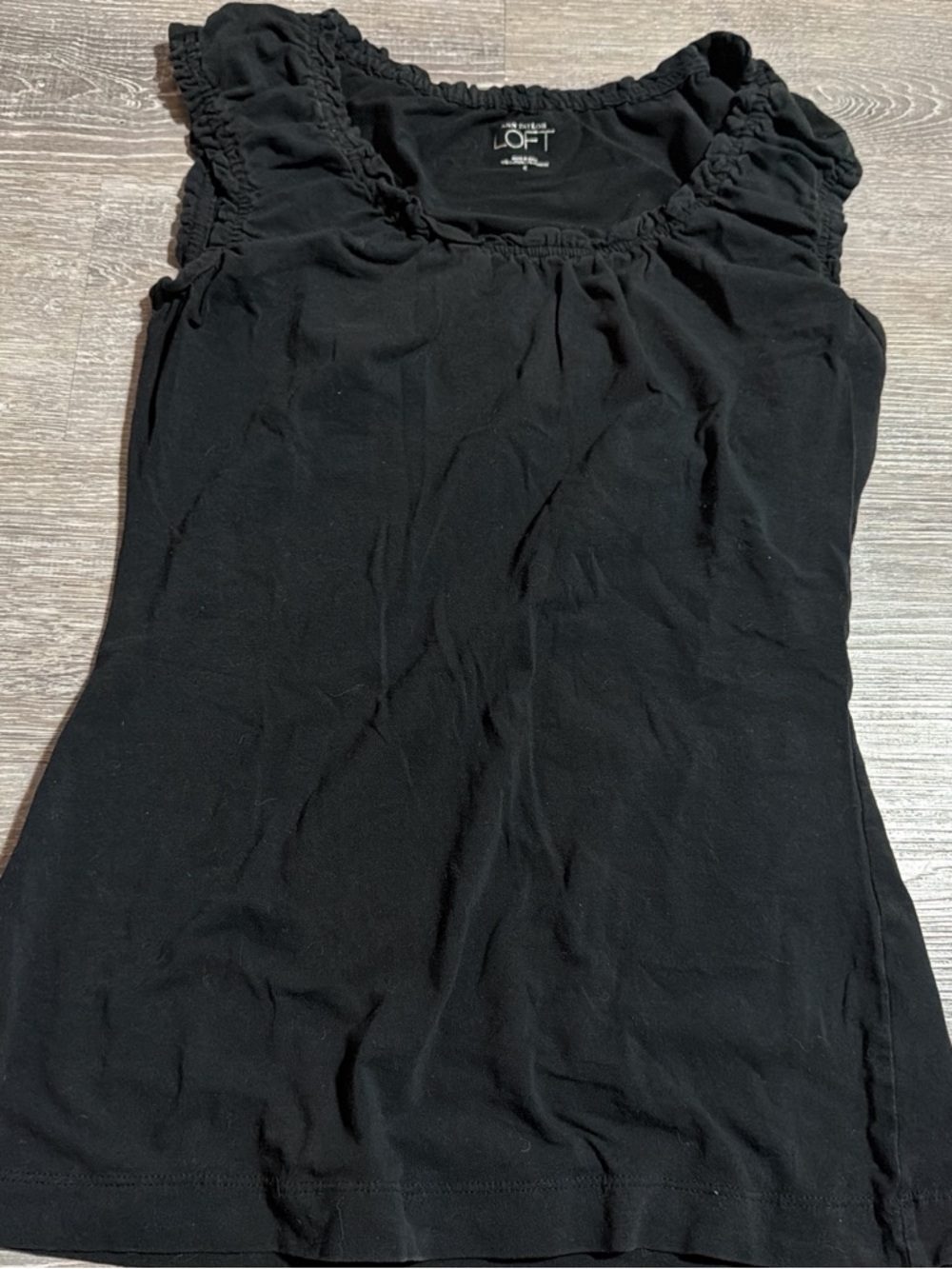 LOFT Black Ruffle-Shoulder Tank Top